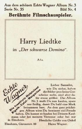 1930 Echte Wagner Berühmte Filmschauspieler II (Famous Movie Actors) Album 3, Serie 35 #4 Harry Liedtke Back