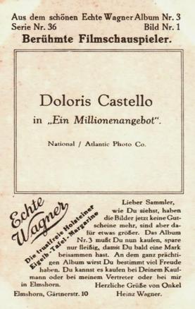 1930 Echte Wagner Berühmte Filmschauspieler III (Famous Movie Actors) Album 3, Serie 36 #1 Dolores Costello Back