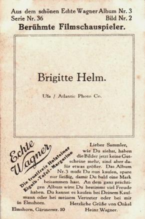 1930 Echte Wagner Berühmte Filmschauspieler III (Famous Movie Actors) Album 3, Serie 36 #2 Brigitte Helm Back