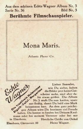 1930 Echte Wagner Berühmte Filmschauspieler III (Famous Movie Actors) Album 3, Serie 36 #3 Mona Maris Back