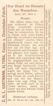 1907 Gartmann Der Hund im Dienste des Menschen (Dogs in the Service of Man) Serie 187 #6 Pudel Back