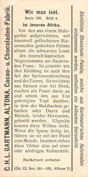 1907 Gartmann Wie man isst (How to Eat) Serie 190 #4 Im inneren Afrika Back