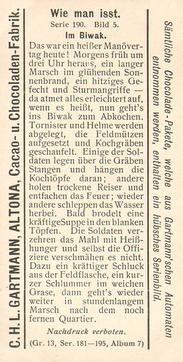 1907 Gartmann Wie man isst (How to Eat) Serie 190 #5 Im Biwak Back