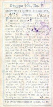1908 Stollwerck Album 10 Gruppe 404 Helden des Mythus (Heroes of Myth)  #V Perseus Back
