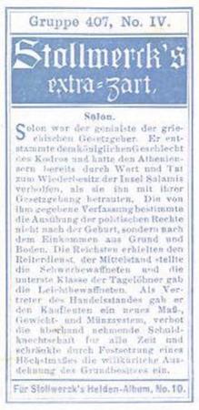 1908 Stollwerck Album 10 Gruppe 407 Antike Gesetzgeber (Ancient Legislators)  #IV Solon Back