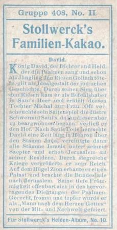 1908 Stollwerck Album 10 Gruppe 408 Helden der Juden, Lyder und Perser (Heroes of the Jews, Lydians, and Persians)  #II David Back