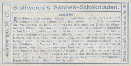 1908 Stollwerck Album 10 Gruppe 410 Helden der Perserkriege (Heroes of the Persian War)  #III Aristides Back