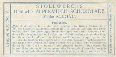 1908 Stollwerck Album 10 Gruppe 410 Helden der Perserkriege (Heroes of the Persian War)  #V Pausanias Back