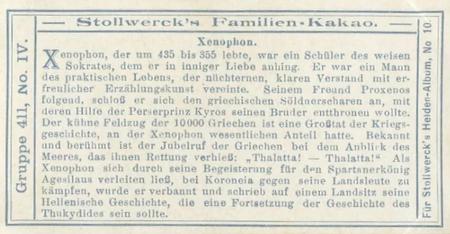 1908 Stollwerck Album 10 Gruppe 411 Beruhmte Dramatiker und Historiker (Famous Dramatist and Historians) #IV Xenophon Back