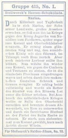 1908 Stollwerck Album 10 Gruppe 415 Romerhelden und ihre grossen Gegner II (Roman Heroes and Their Greatest Opponents)  #I Marius Back