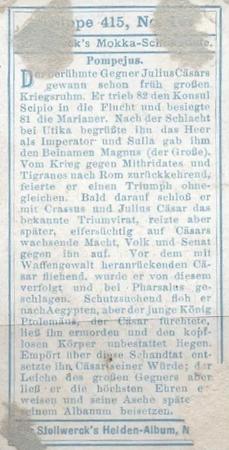 1908 Stollwerck Album 10 Gruppe 415 Romerhelden und ihre grossen Gegner II (Roman Heroes and Their Greatest Opponents)  #IV Pompejus Back