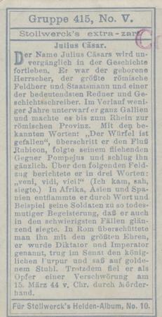 1908 Stollwerck Album 10 Gruppe 415 Romerhelden und ihre grossen Gegner II (Roman Heroes and Their Greatest Opponents)  #V Julius Casear Back