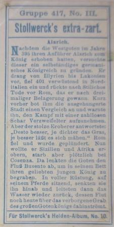 1908 Stollwerck Album 10 Gruppe 417 Beruhmte Kriegshelden (Famous War Heroes)  #III Alarich Back
