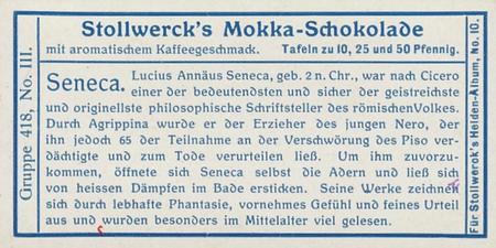 1908 Stollwerck Album 10 Gruppe 418 Romische Geisteshelden (Roman Spiritual Heroes)  #III Seneca Back