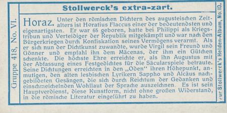 1908 Stollwerck Album 10 Gruppe 418 Romische Geisteshelden (Roman Spiritual Heroes)  #VI Horaz Back