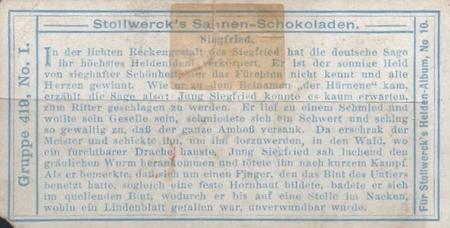 1908 Stollwerck Album 10 Gruppe 419 Deutsche Heldensade (German Hero Saga)  #I Siegfried Back