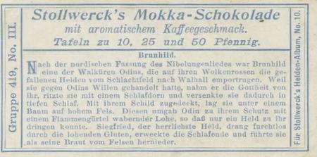 1908 Stollwerck Album 10 Gruppe 419 Deutsche Heldensade (German Hero Saga)  #III Brunhild Back