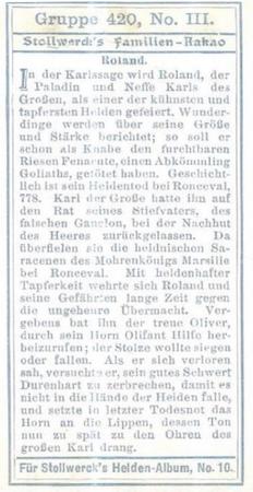 1908 Stollwerck Album 10 Gruppe 420 Deutsche Helden (German Heroes)  #III Roland Back