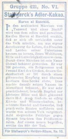 1908 Stollwerck Album 10 Gruppe 421 Fremde Helden (Foreign Heroes)  #VI Harun al Raschid Back