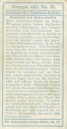 1908 Stollwerck Album 10 Gruppe 422 Aus der Zeit der Kreuzzuge (From the Time of the Crusades)  #II Konradin von Hohenstaufen Back