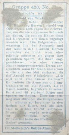 1908 Stollwerck Album 10 Gruppe 423 Befreier und Eroberer (Liberators and Conquerors)  #II Arnold von Winkeiried Back
