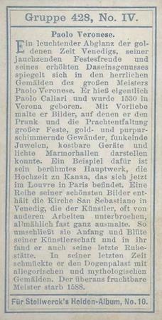 1908 Stollwerck Album 10 Gruppe 428 Nachblute der italienischen Malerei (Second Bloom of Italian Painters)  #IV Paolo Veronese Back