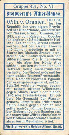 1908 Stollwerck Album 10 Gruppe 431 Grosse Kriegshelden (Great War Heroes)  #VI Wilhelm von Oranien Back