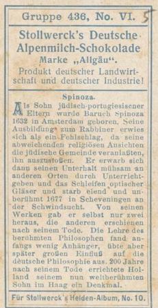 1908 Stollwerck Album 10 Gruppe 436 Beruhmte Niederlander (Famous Dutch People)  #VI Spinoza Back