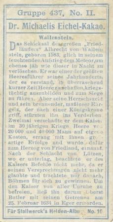 1908 Stollwerck Album 10 Gruppe 437 Helden des 30 jahrigen Krieges (Heroes of the 30 Years War)  #II Wallenstein Back