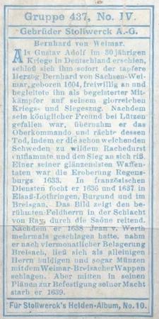 1908 Stollwerck Album 10 Gruppe 437 Helden des 30 jahrigen Krieges (Heroes of the 30 Years War)  #IV Berhard von Weimar Back
