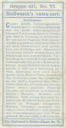 1908 Stollwerck Album 10 Gruppe 437 Helden des 30 jahrigen Krieges (Heroes of the 30 Years War)  #VI Torstenson Back
