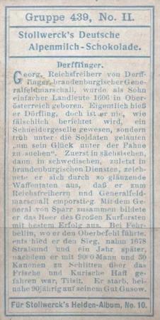 1908 Stollwerck Album 10 Gruppe 439 Grosse Herrscher und Helden (Great Rulers and Heroes)  #II Derfflinger Back