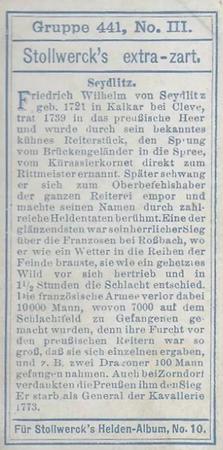 1908 Stollwerck Album 10 Gruppe 441 Helden aud der Zeit Friedrichs des Grossen (Heroes from the Time of Fredrich the Great)  #III Seydlitz Back