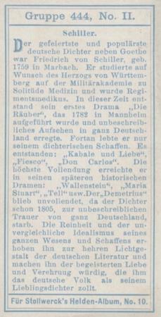 1908 Stollwerck Album 10 Gruppe 444 Deutsche Klassiker (German Classics)  #II Schiller Back