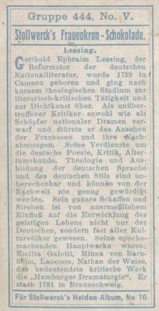 1908 Stollwerck Album 10 Gruppe 444 Deutsche Klassiker (German Classics)  #V Lessing Back