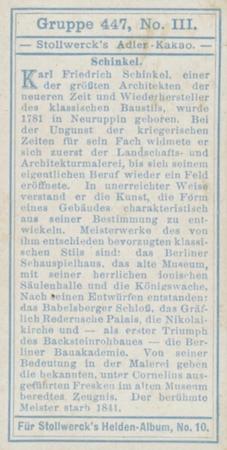 1908 Stollwerck Album 10 Gruppe 447 Berhumte Kunstler und ein koniglicher Macen (Famous Artist and a Royal Macen)  #III Schinkel Back