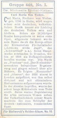 1908 Stollwerck Album 10 Gruppe 448 Grosse Genies des 19. Jahrhunderts (Great Geniuses of the 19th Century)  #I Carl Maria von Weber Back