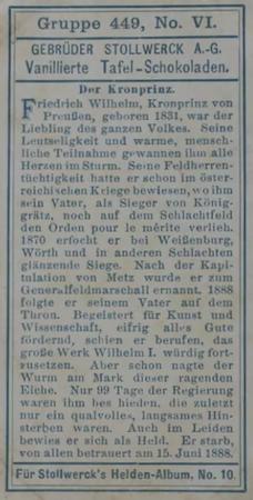 1908 Stollwerck Album 10 Gruppe 449 Helden von 1870/71 (Heroes from 1870/71)  #VI Der Kronprinz Back