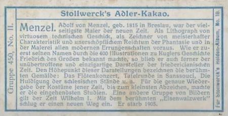 1908 Stollwerck Album 10 Gruppe 450 Grosse Manner des 19.Jahrhunderts (Great Men of the 19th Century)  #II Menzel Back