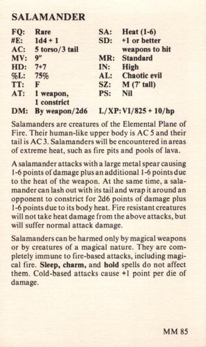 1982 TSR Advanced Dungeons & Dragons Monsters Set 1 #NNO Salamander Back