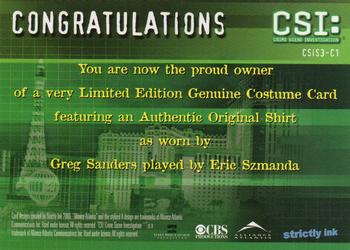 2006 Strictly Ink CSI Series 3 - Costumes #CSIC3-C1 Eric Szmanda Back