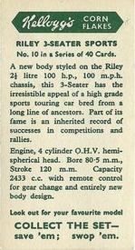 1949 Kellogg's Motor Cars (Colour) #10 Riley - 3-seater sports Back