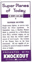 1956 Knockout Super Planes of Today #2 Hawker Hunter Back