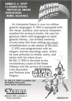 1994 Kenner Action Masters Star Wars #509223-01 C-3PO Back