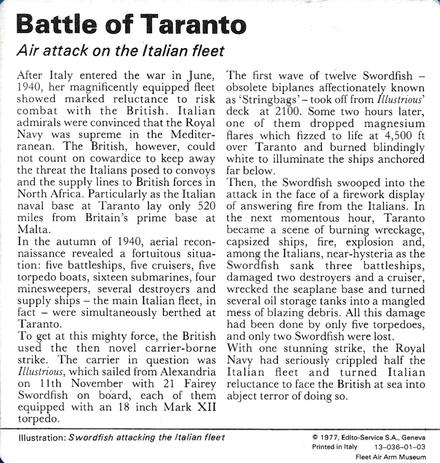 1977 Edito-Service World War II - Deck 01 #13-036-01-03 Battle of Taranto Back