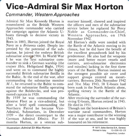 1977 Edito-Service World War II - Deck 02 #13-036-02-23 Vice-Admiral Sir Max Horton Back