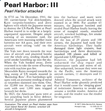 1977 Edito-Service World War II - Deck 03 #13-036-03-01 Pearl Harbor: III Back