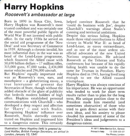 1977 Edito-Service World War II - Deck 03 #13-036-03-07 Harry Hopkins Back