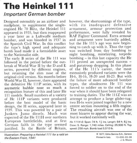 1977 Edito-Service World War II - Deck 03 #13-036-03-08 The Heinkel 111 Back