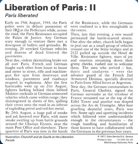 1977 Edito-Service World War II - Deck 05 #13-036-05-09 Liberation of Paris: II Back